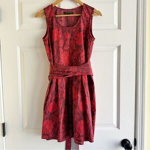 Jill Stewart Aydan Floral Flare Red Rose Print Dress Size 2